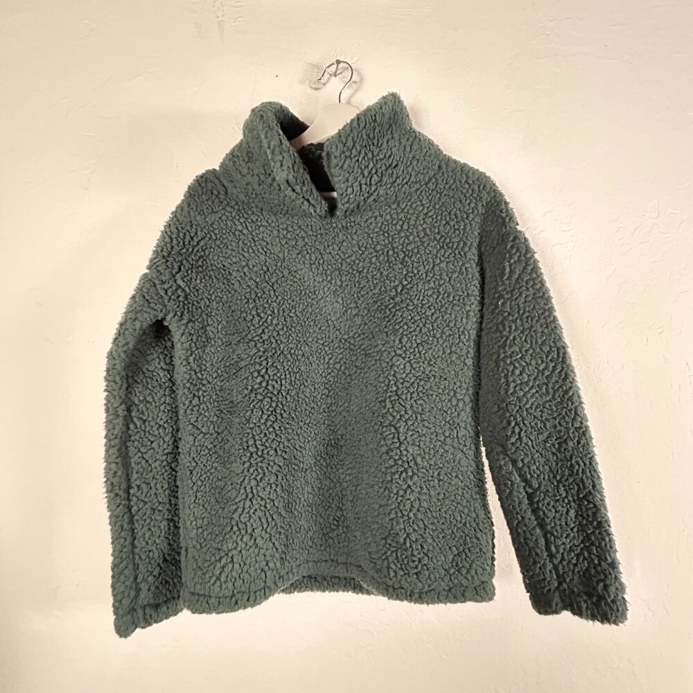 A New Day Women’s XS Green Sherpa Fleece Pullover Sweater High Neck Cozy Soft